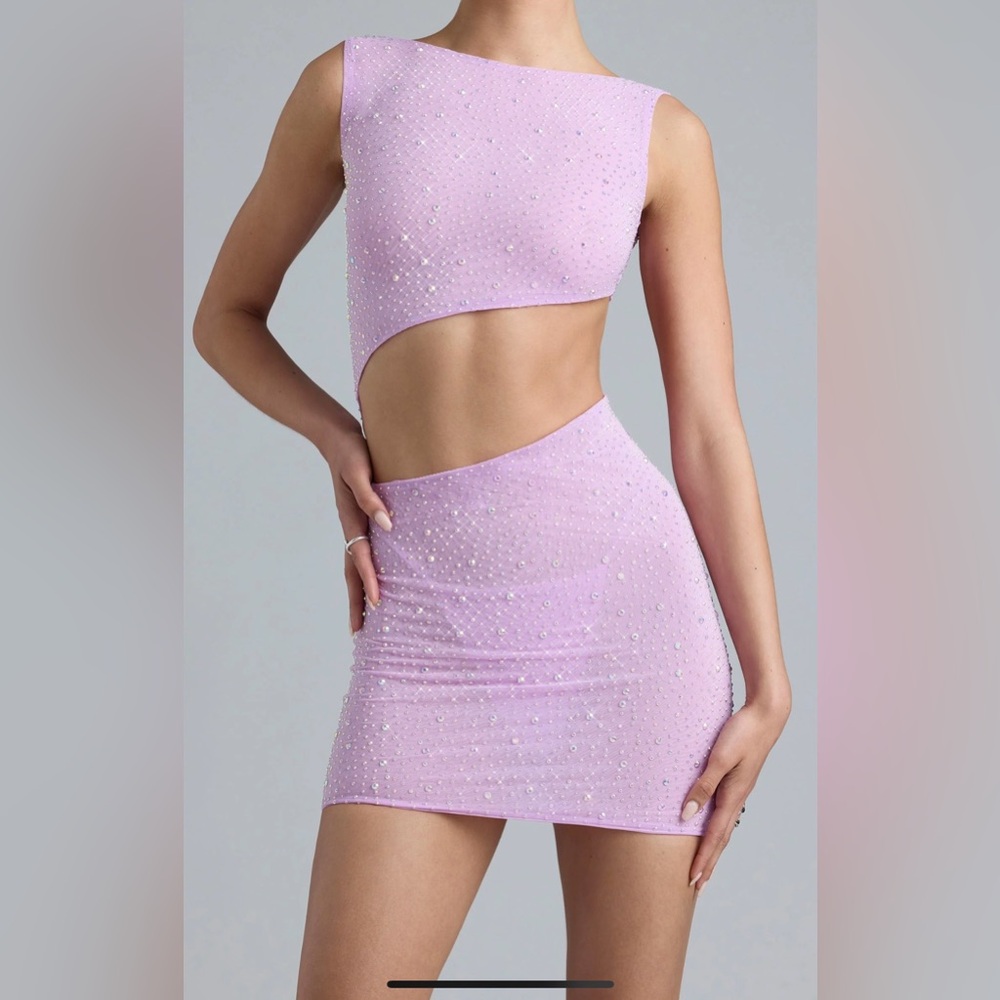 Embellished Cut-Out Mini Dress in Violet Pink